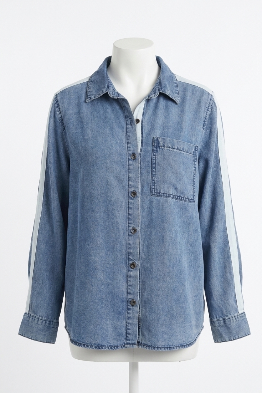 NEW VINTAGE HAVANA tencel shirt with contrast taping in washed denim w/ ivory